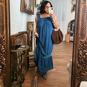 Mlle Gabrielle Chambray Midi Dress Medium Excellent Condition